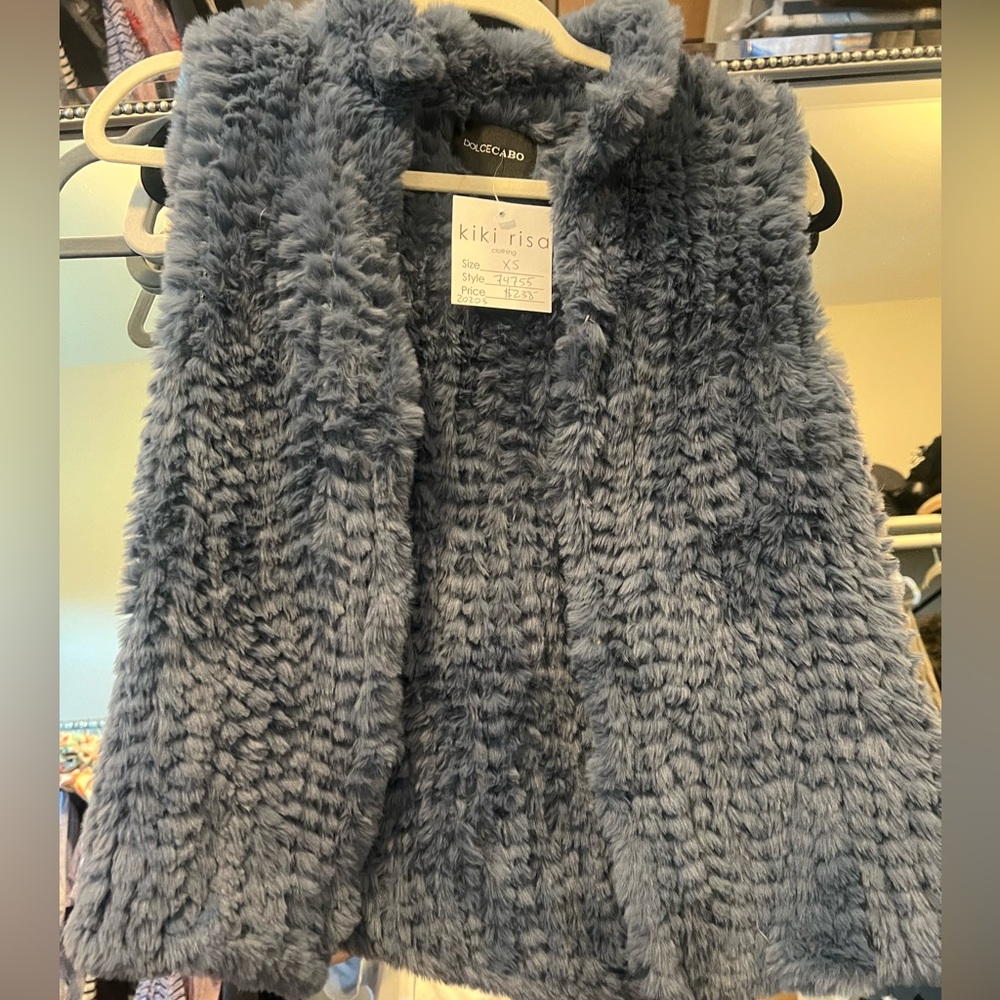 DolceCabo blue furry vest extra small